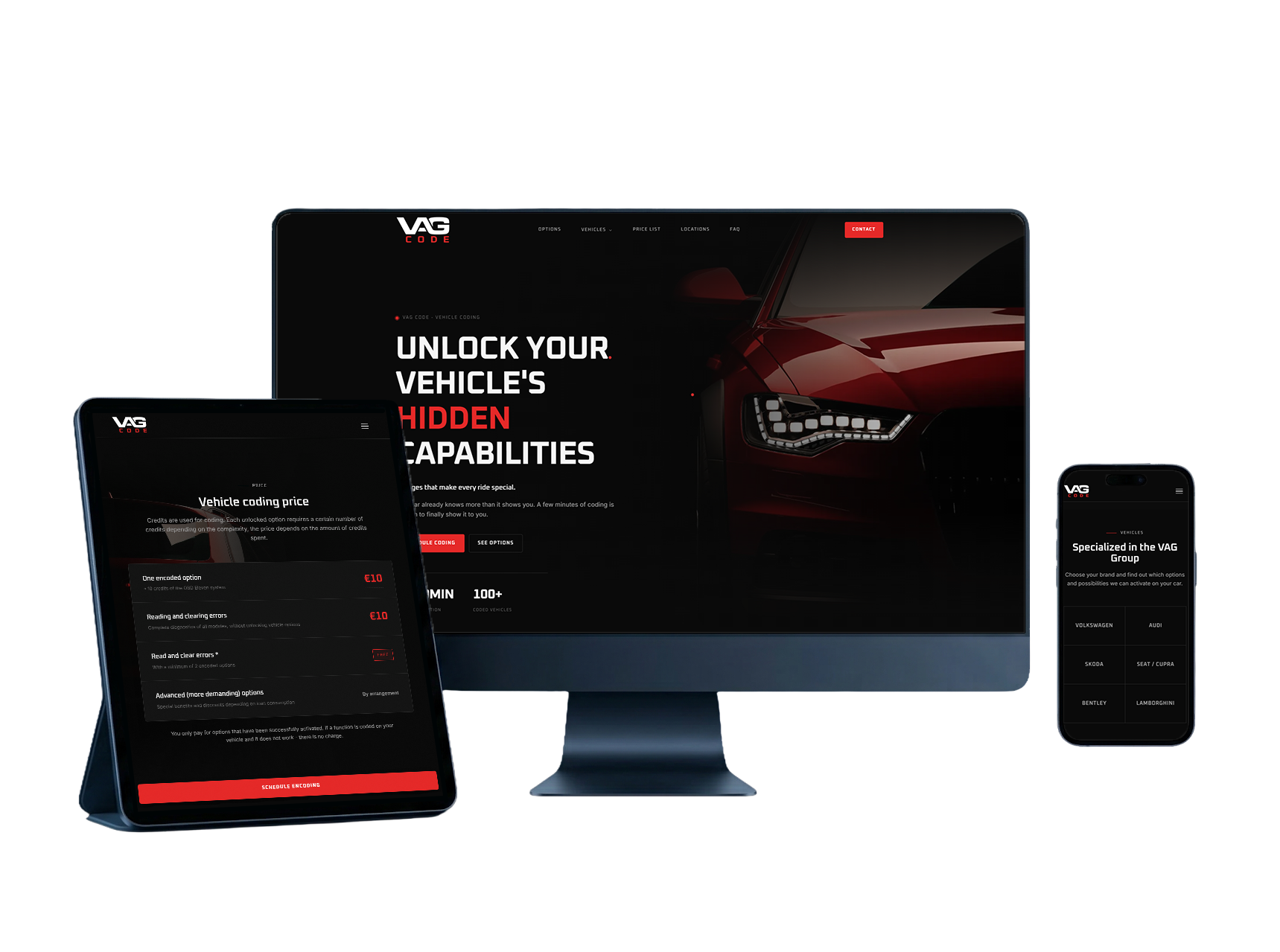 VAG Code website mockup